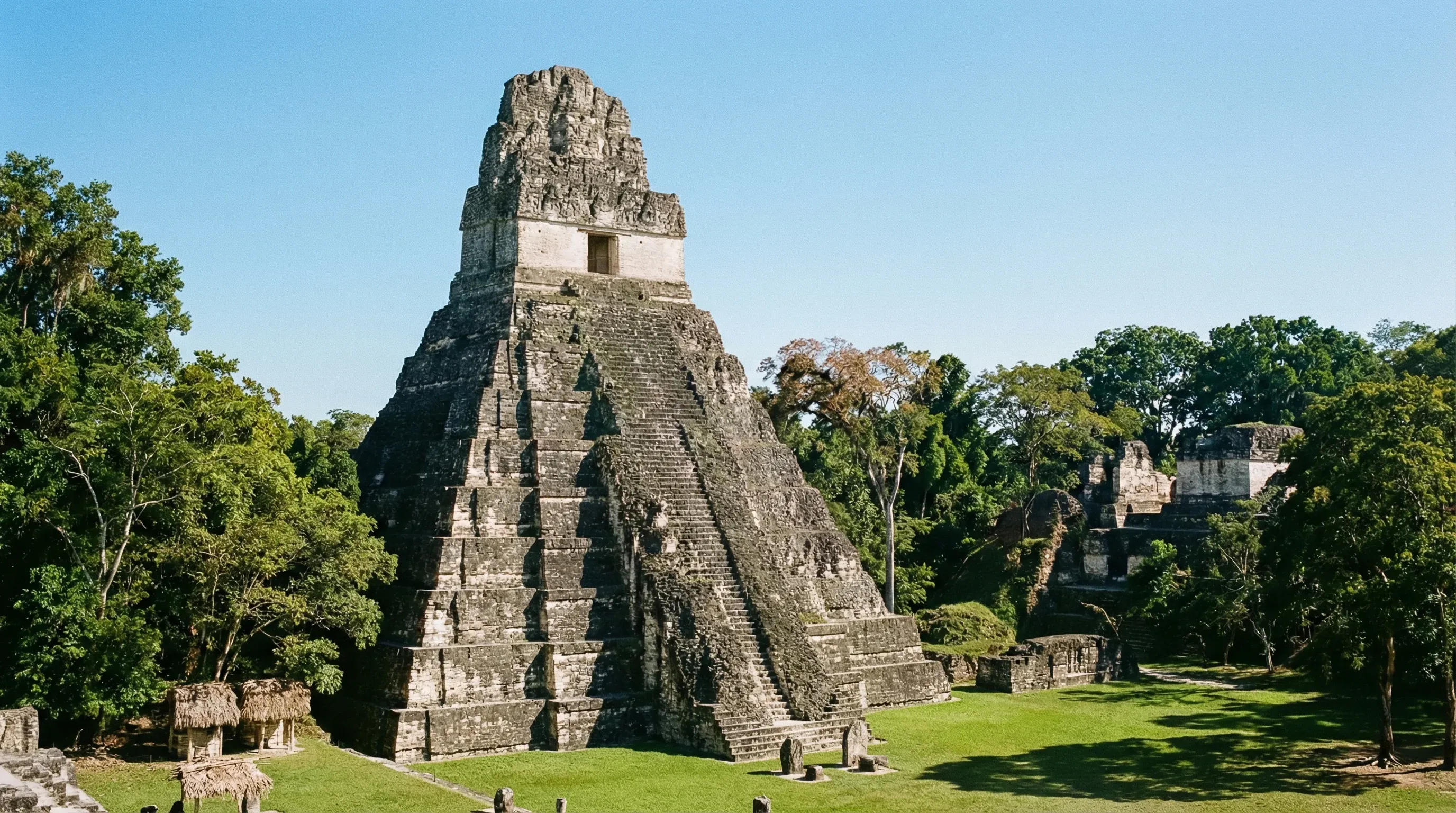 The ancient Mayan Temple I pyramid rises above the jungle at the Tikal ruins in Petén.