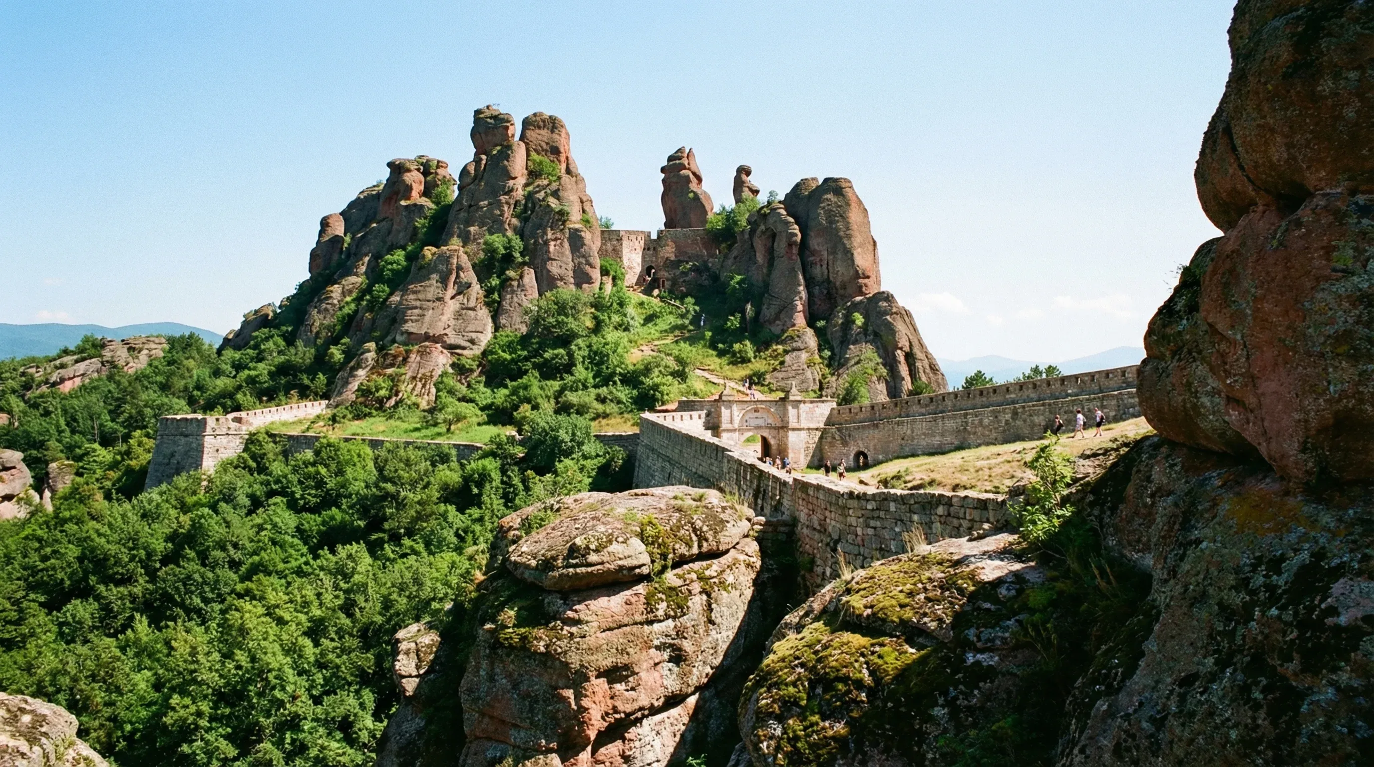 Large sandstone rock formations surrounding the ancient Kaleto Fortress in Belogradchik, Northwest Bulgaria.