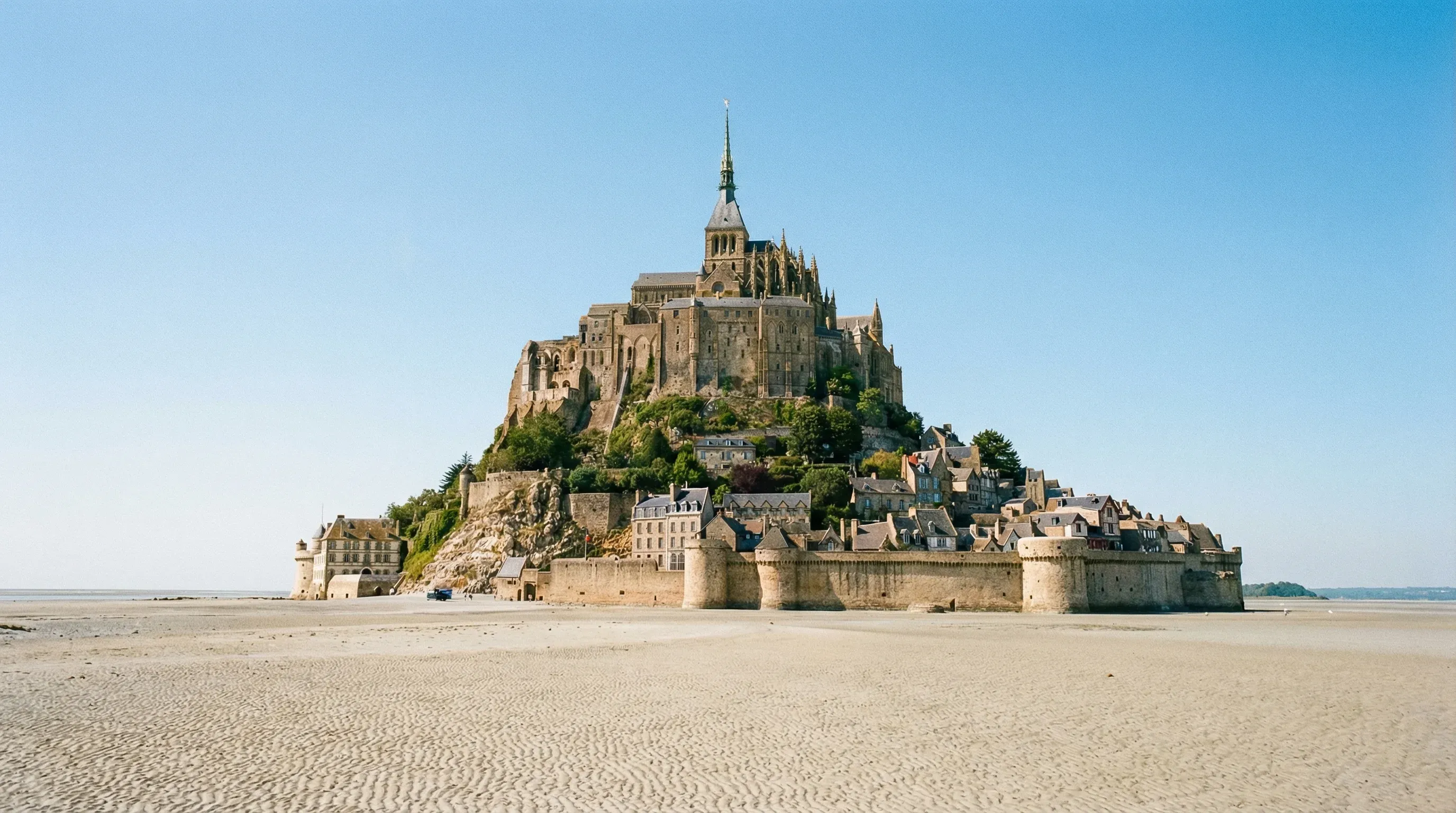 The medieval abbey and fortified island of Mont Saint-Michel in Normandy, France.
