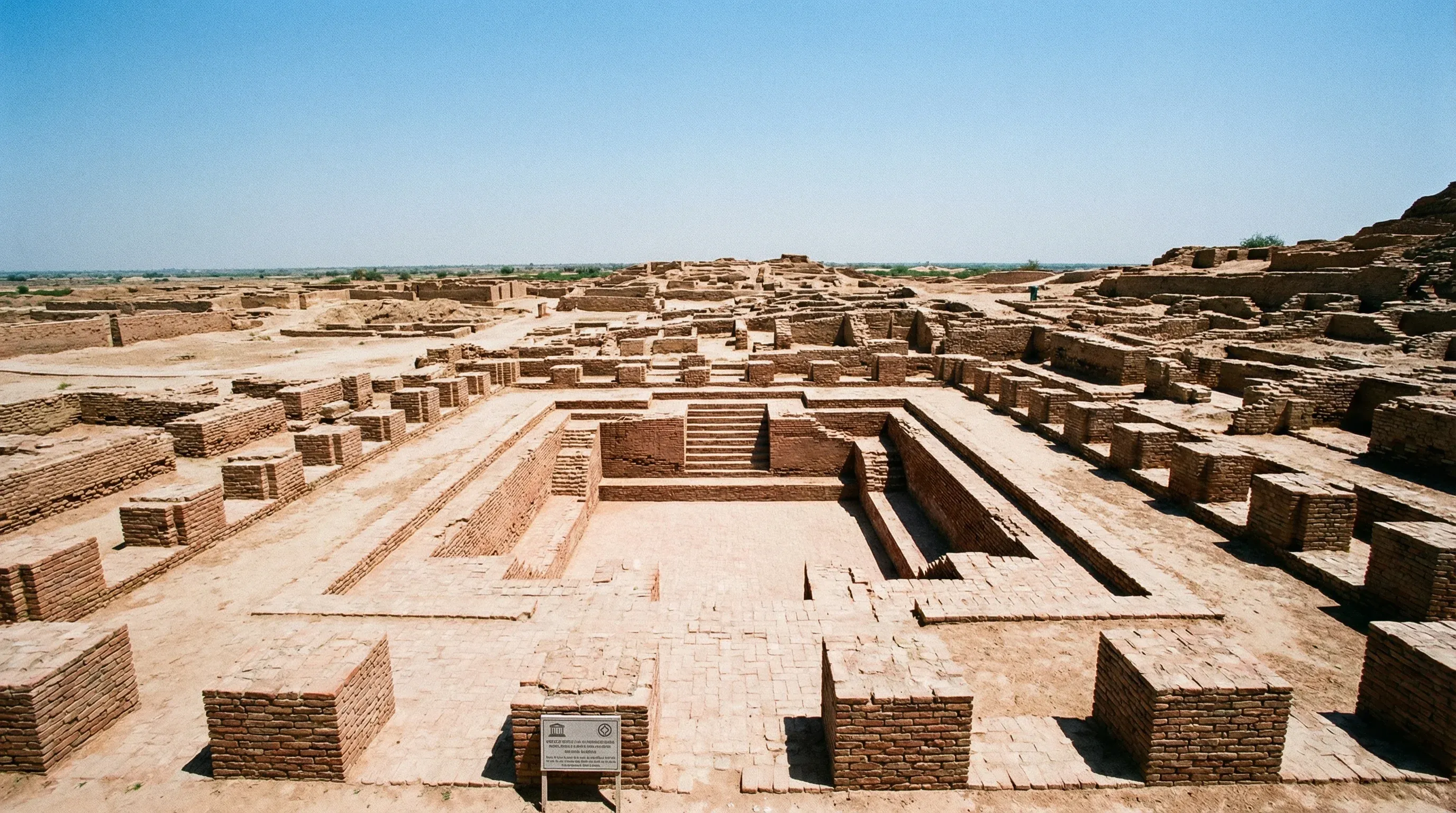 The archaeological remains of the Great Bath at the ancient Indus Valley Civilization site of Mohenjo-daro in Sindh.
