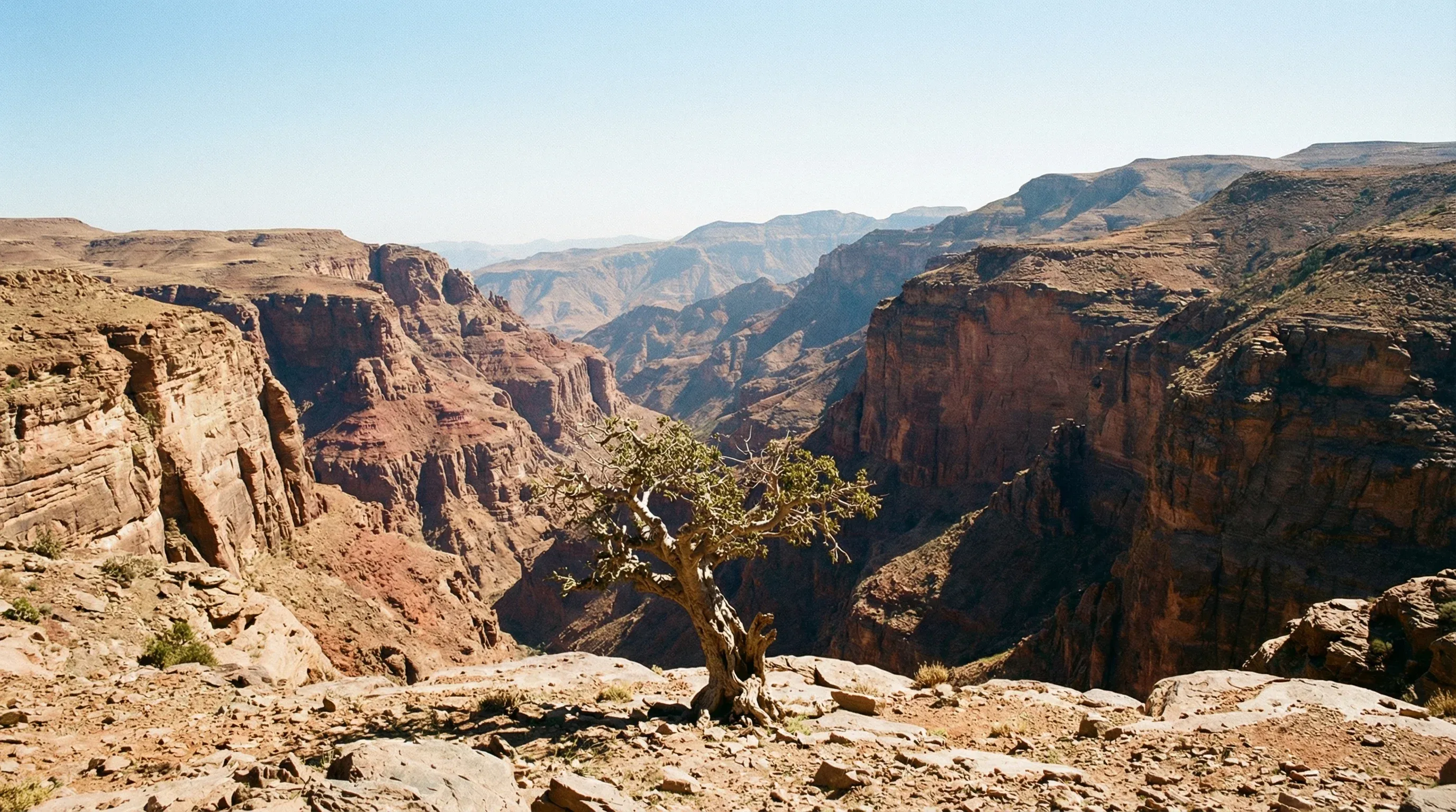 A vast landscape view of the deep canyons and sandstone cliffs of the Qohaito Plateau in the Southern Highlands.