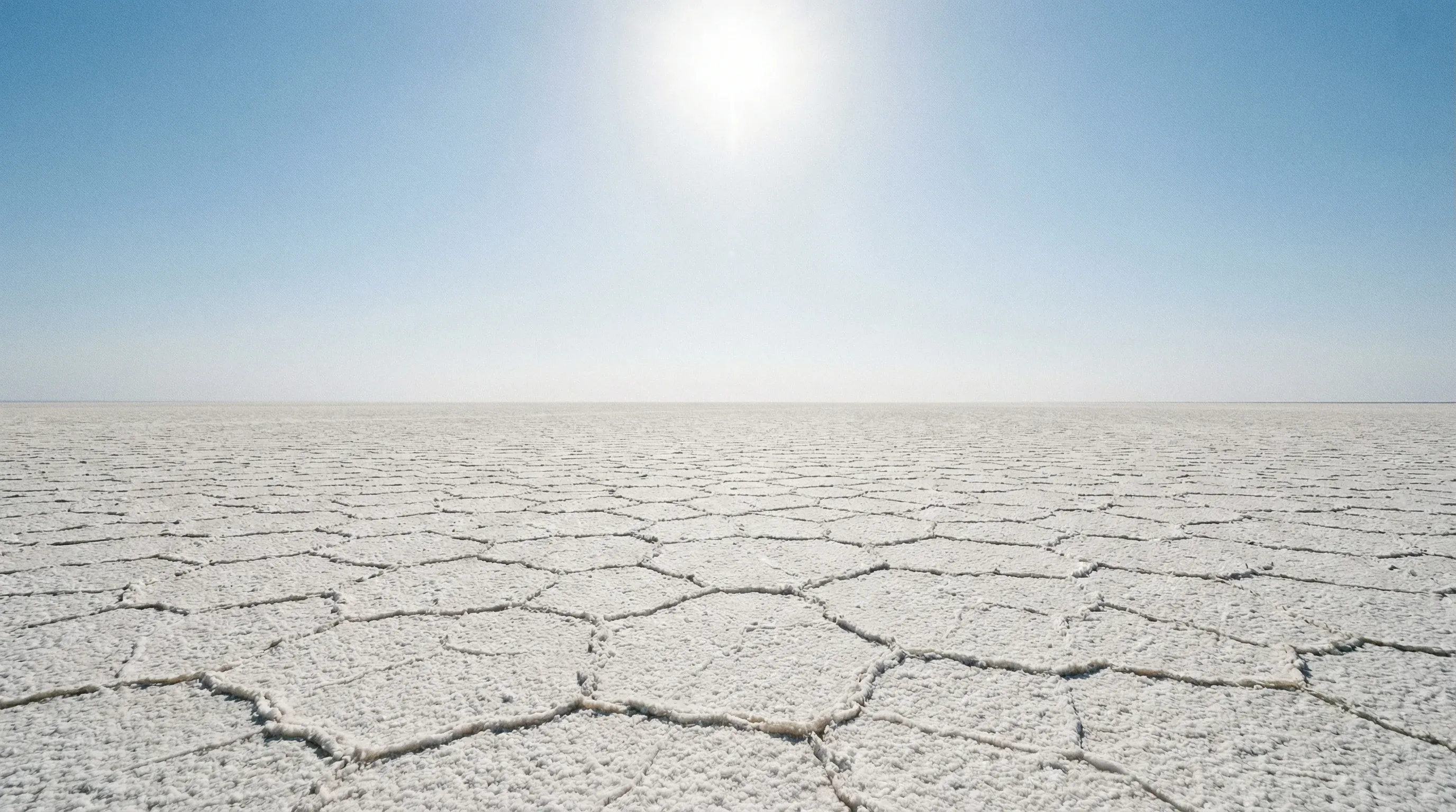 The vast white salt desert of the Great Rann of Kutch in Gujarat under a clear blue sky.