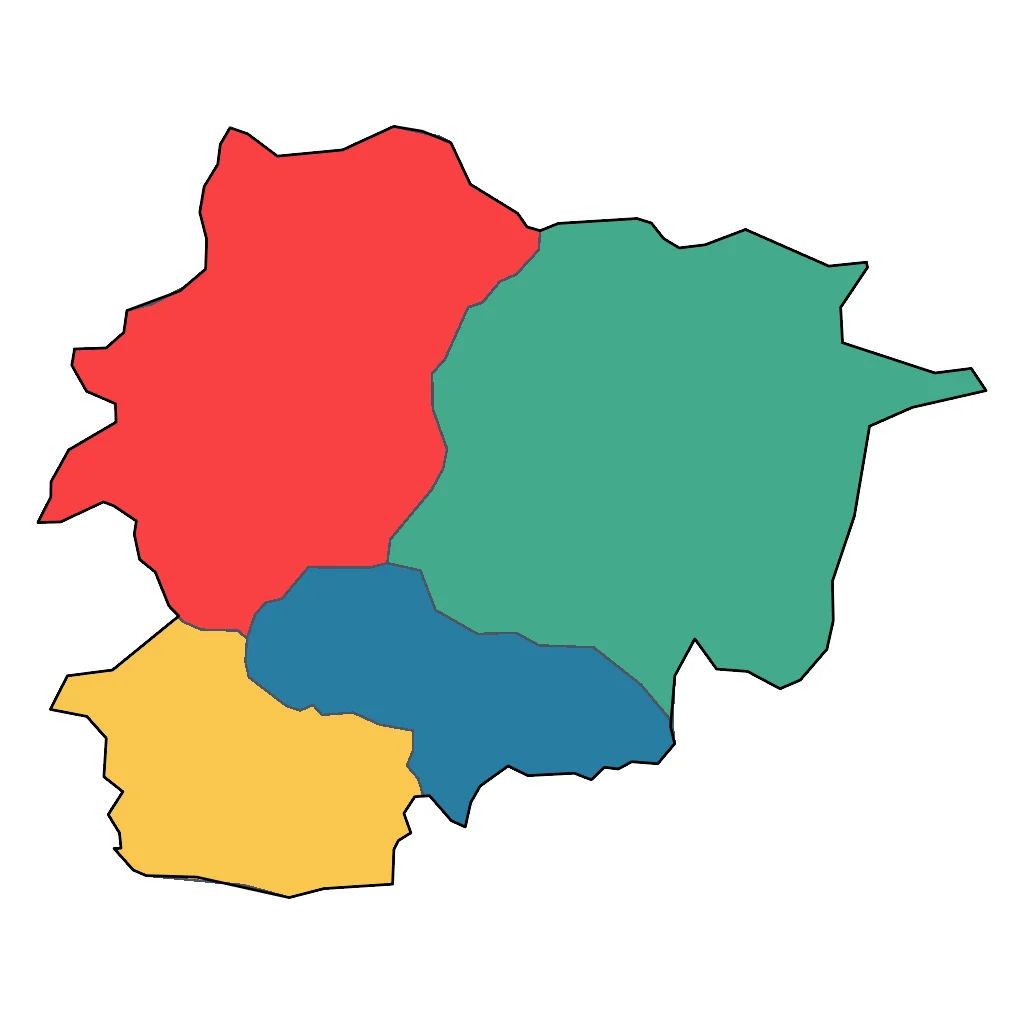 Map showing regions suitable for Road Trips & Scenic in Andorra. Overall suitability: very_good.