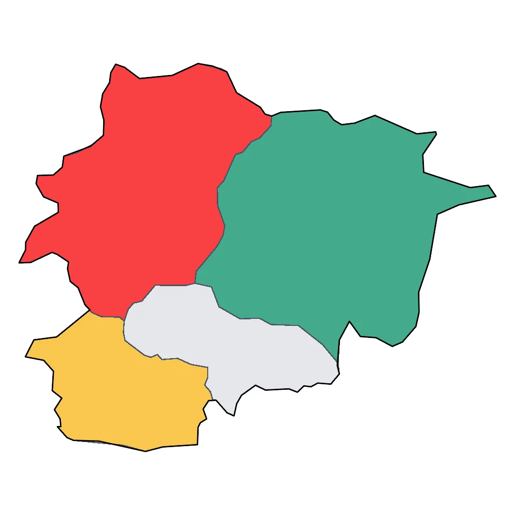 Map showing regions suitable for Sports & Active in Andorra. Overall suitability: excellent.