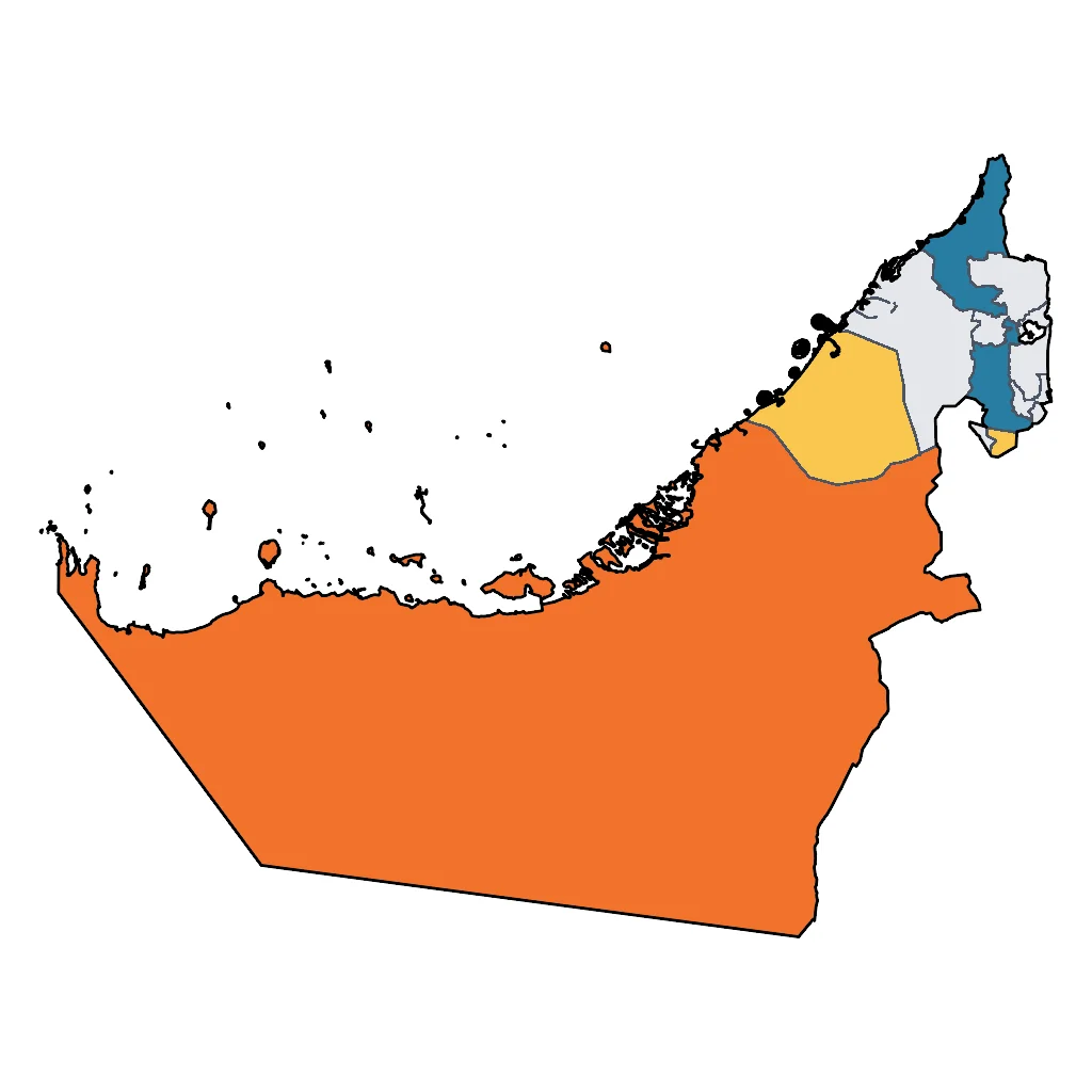 Map showing regions suitable for Theme Park & Entertainment in United Arab Emirates. Overall suitability: excellent.