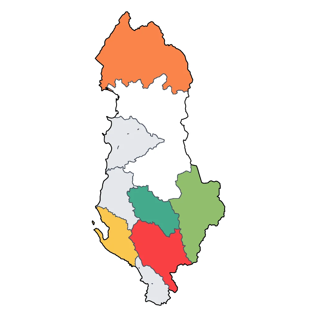 Map showing regions suitable for Adventure & Nature in Albania. Overall suitability: very_good.