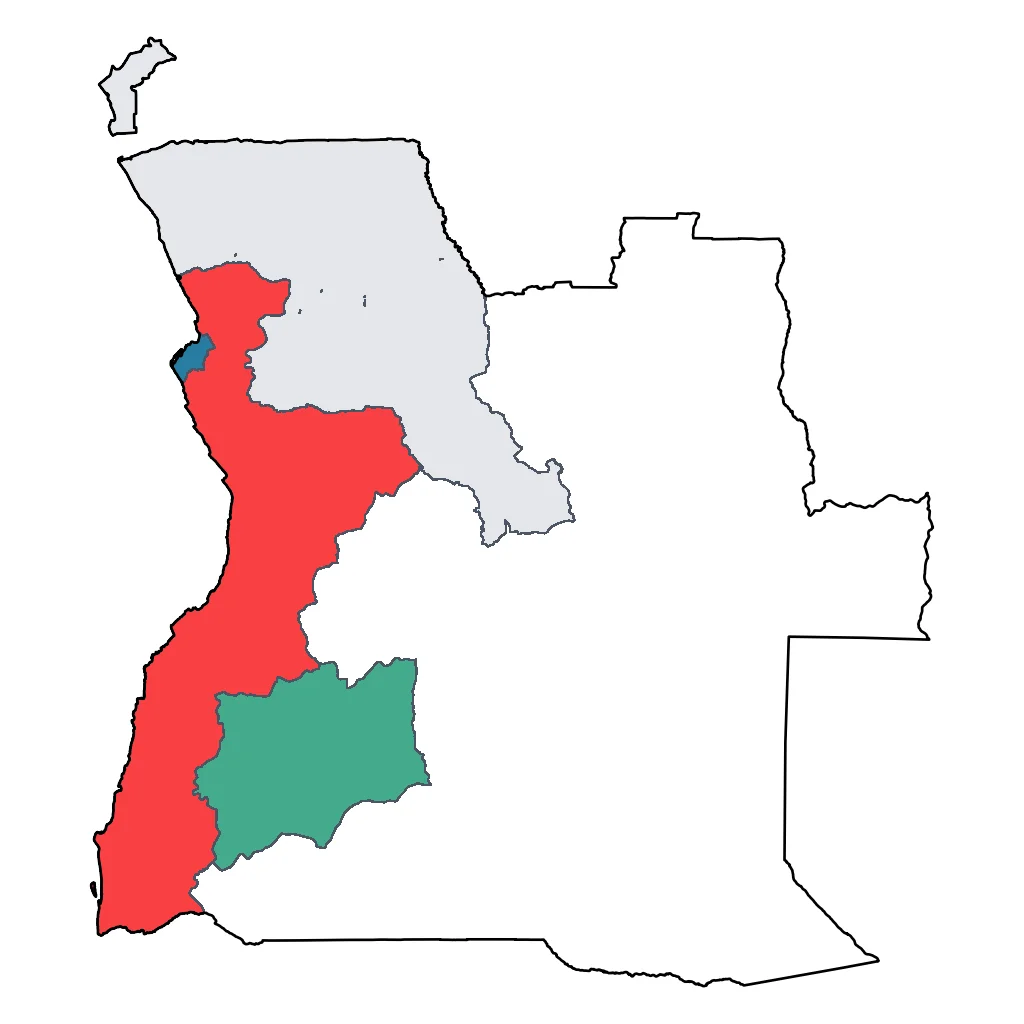 Map showing regions suitable for Sports & Active in Angola. Overall suitability: good.