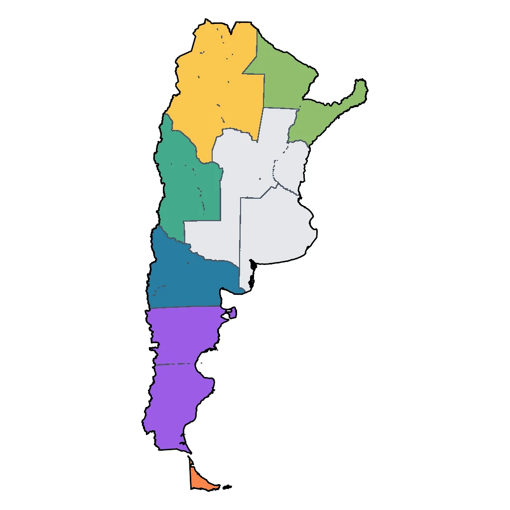 Map showing regions suitable for Adventure & Nature in Argentina. Overall suitability: excellent.