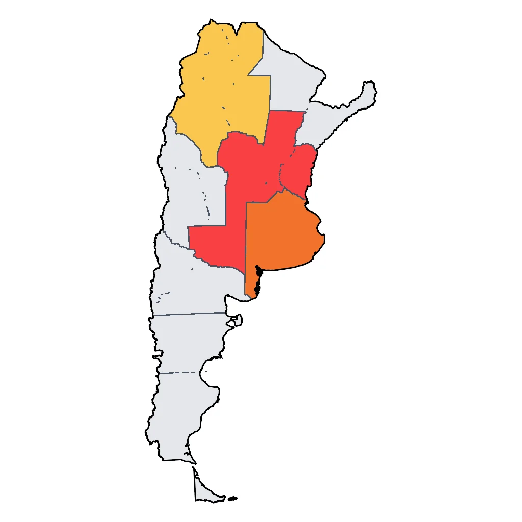 Map showing regions suitable for City & Cultural in Argentina. Overall suitability: excellent.