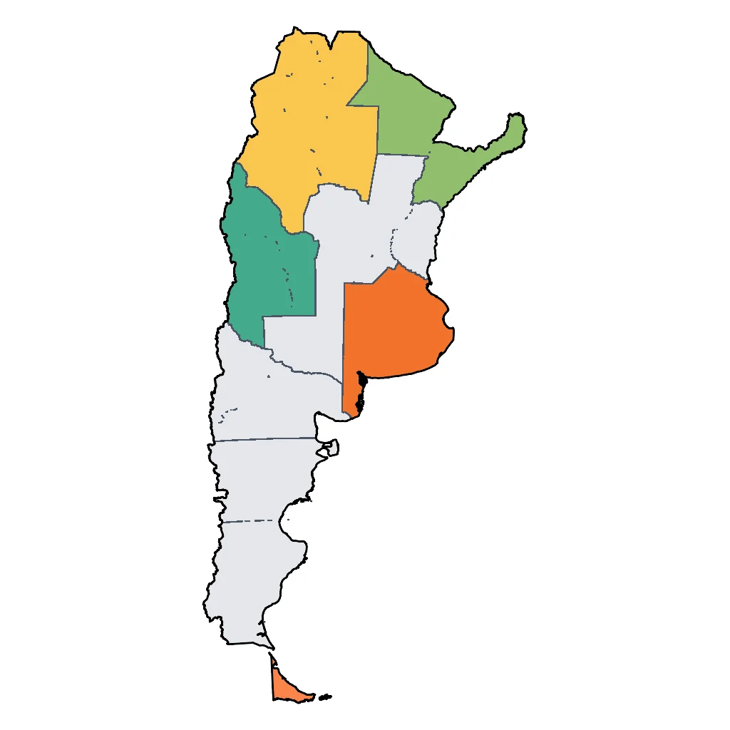 Map showing regions suitable for Educational & Exploratory in Argentina. Overall suitability: excellent.
