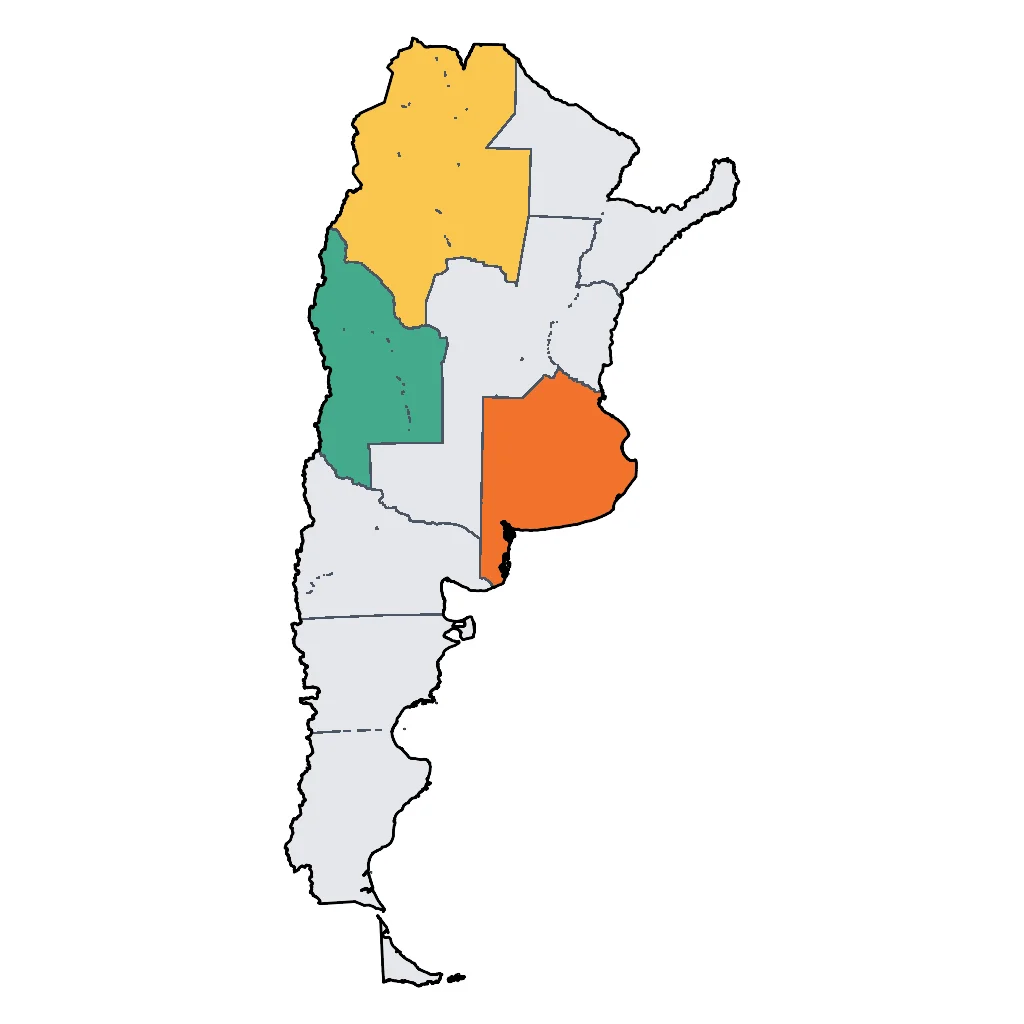 Map showing regions suitable for Festivals & Seasonal in Argentina. Overall suitability: very_good.