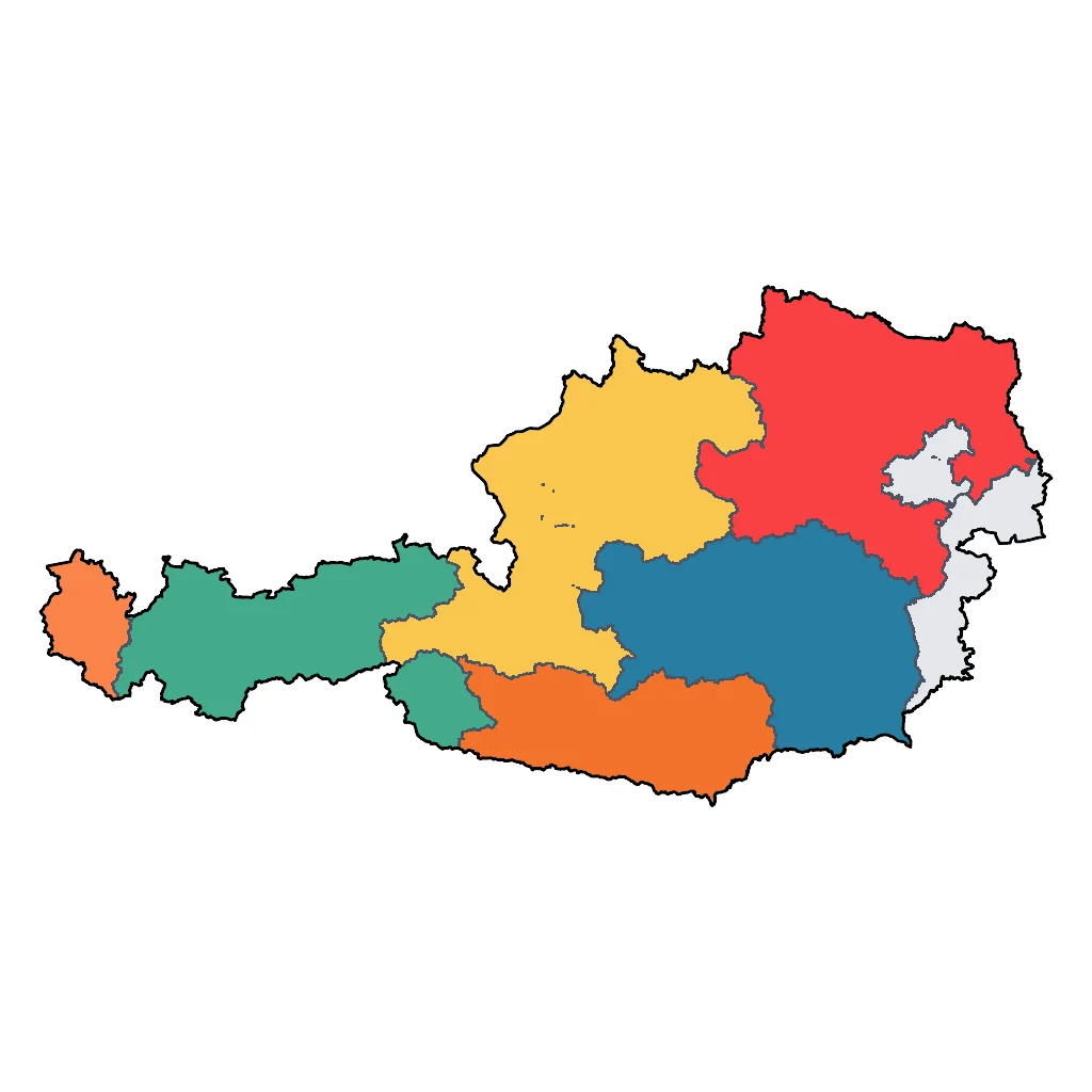 Map showing regions suitable for Road Trips & Scenic in Austria. Overall suitability: excellent.