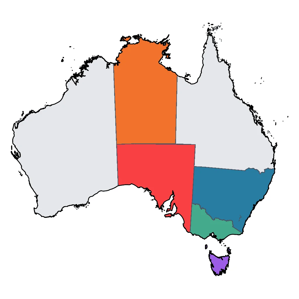 Map showing regions suitable for Festivals & Seasonal in Australia. Overall suitability: very_good.