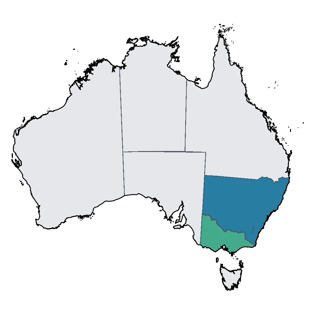 Map showing regions suitable for Ski & Snow in Australia. Overall suitability: good.