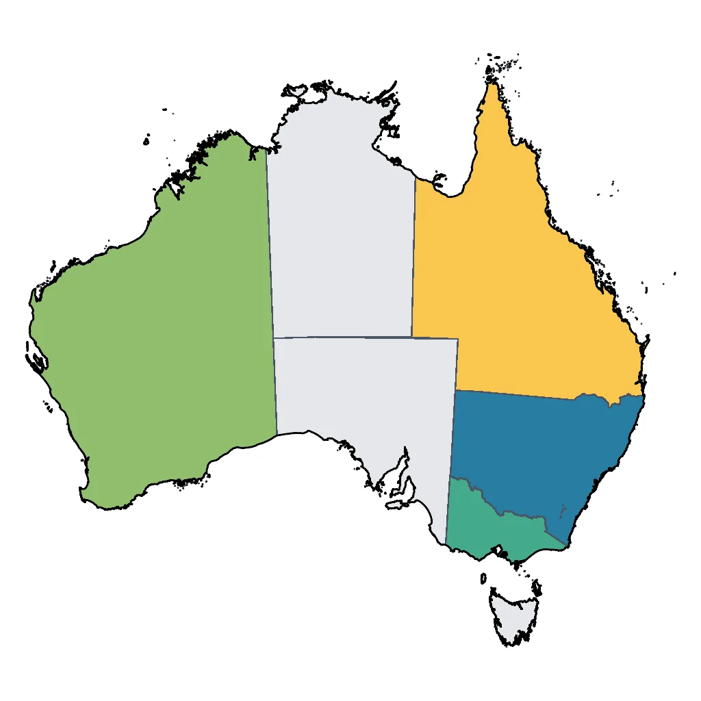 Map showing regions suitable for Sports & Active in Australia. Overall suitability: excellent.