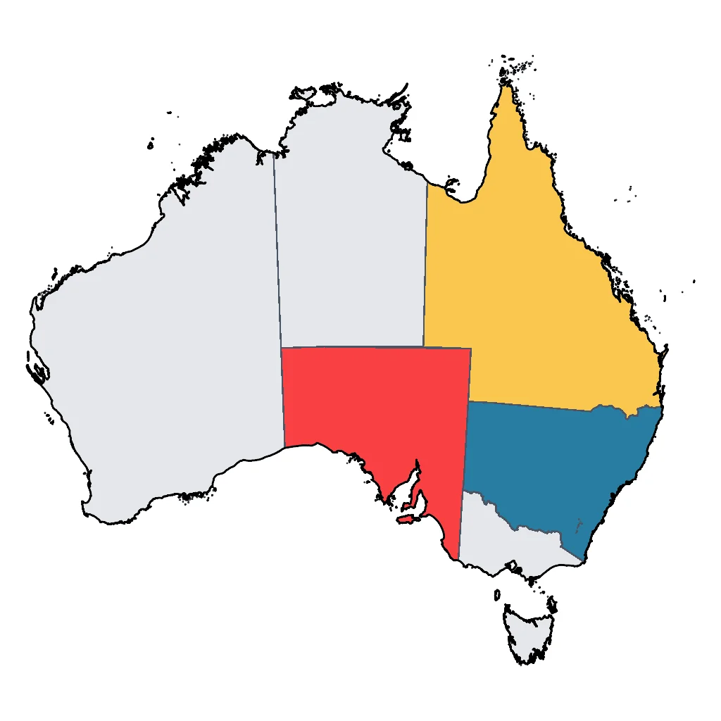 Map showing regions suitable for Theme Park & Entertainment in Australia. Overall suitability: good.