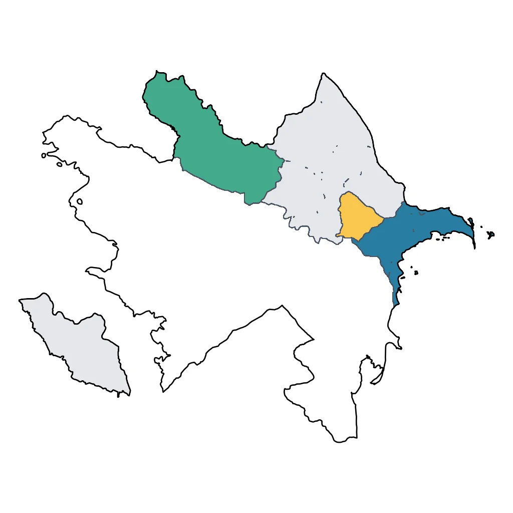 Map showing regions suitable for Educational & Exploratory in Azerbaijan. Overall suitability: excellent.