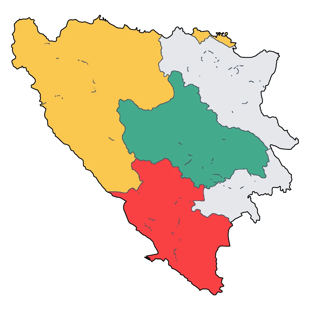 Map showing regions suitable for Relaxation & Wellness in Bosnia and Herzegovina. Overall suitability: good.