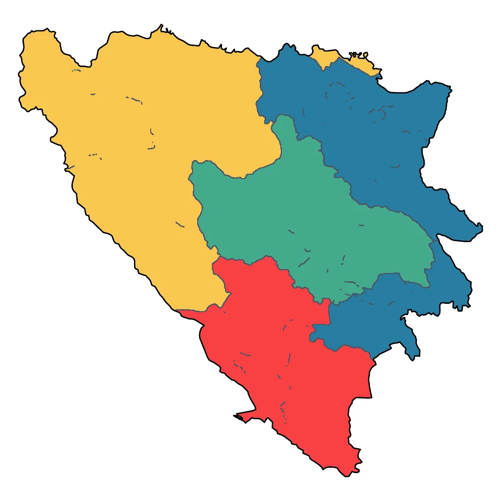 Map showing regions suitable for Road Trips & Scenic in Bosnia and Herzegovina. Overall suitability: very_good.