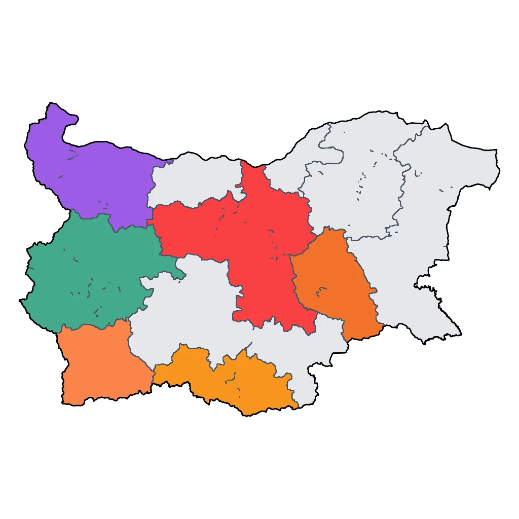 Map showing regions suitable for Adventure & Nature in Bulgaria. Overall suitability: very_good.