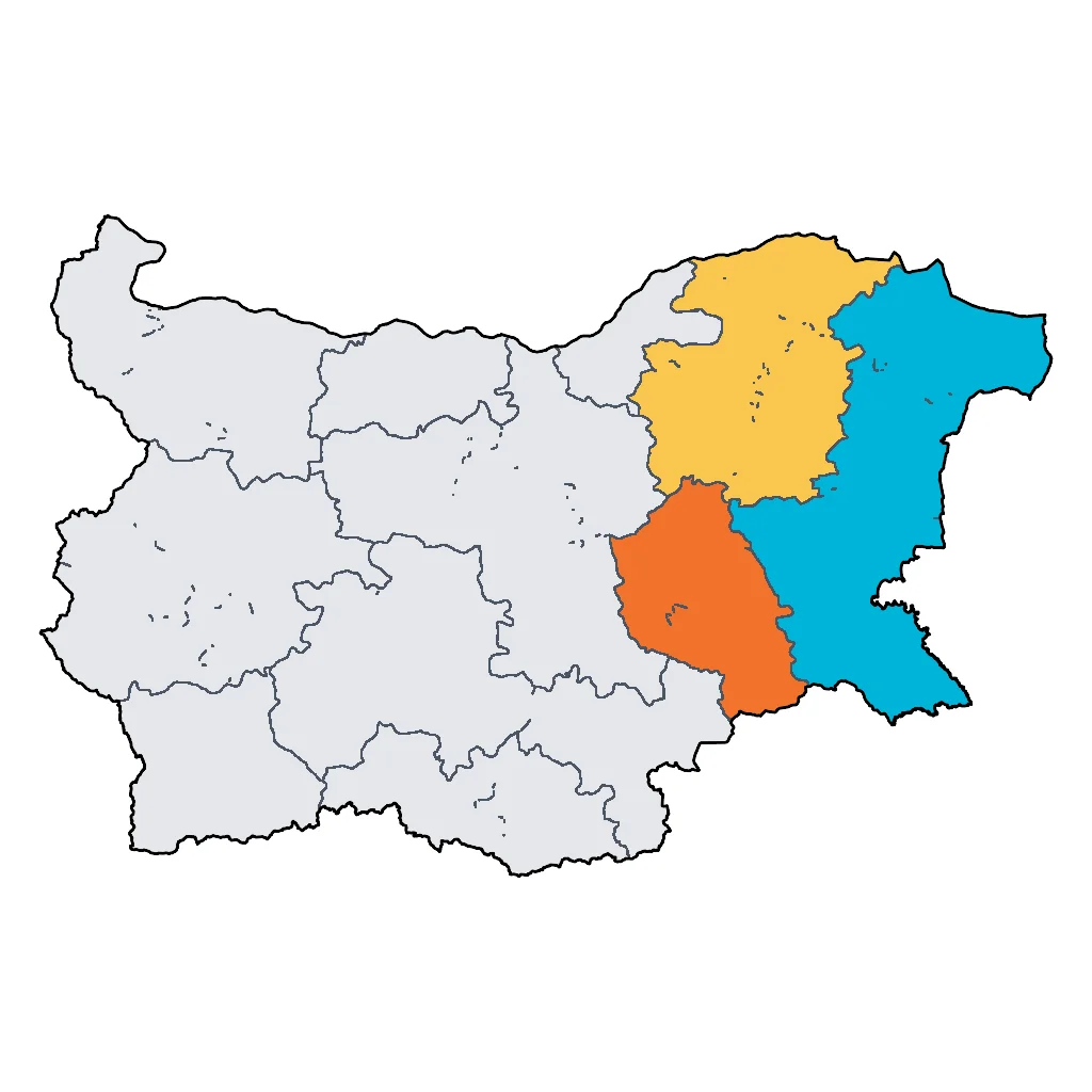 Map showing regions suitable for Beach & Sea in Bulgaria. Overall suitability: very_good.