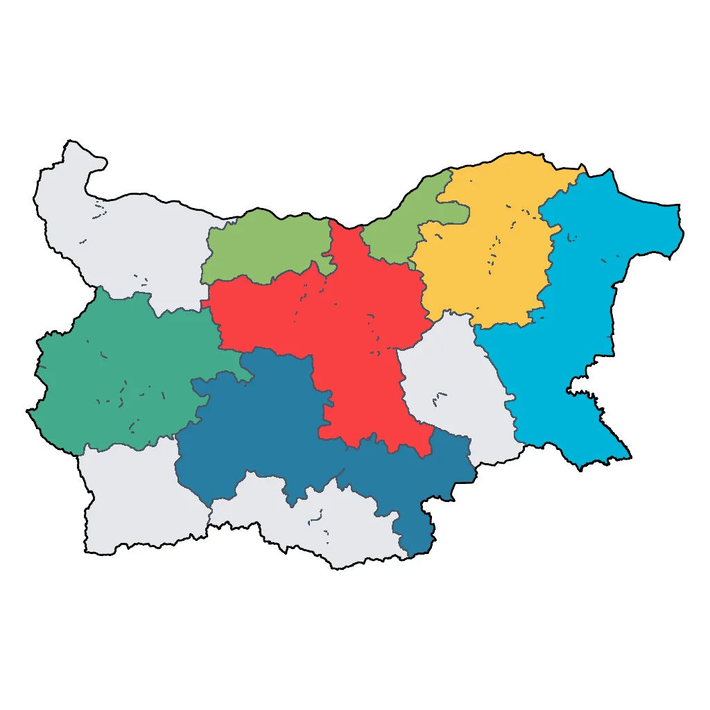 Map showing regions suitable for City & Cultural in Bulgaria. Overall suitability: excellent.