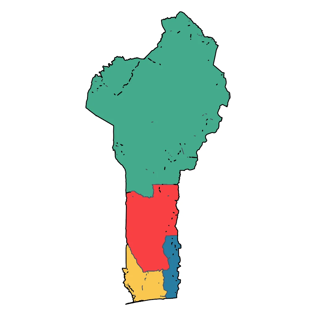 Map showing regions suitable for Adventure & Nature in Benin. Overall suitability: very_good.