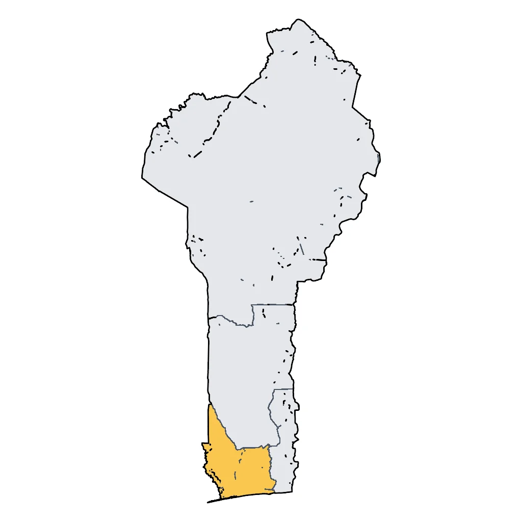 Map showing regions suitable for Beach & Sea in Benin. Overall suitability: good.