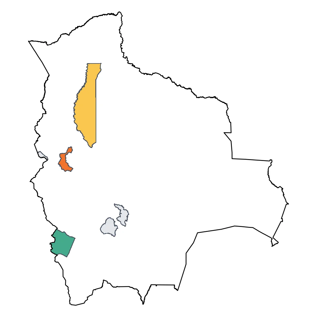 Map showing regions suitable for Adventure & Nature in Bolivia. Overall suitability: excellent.