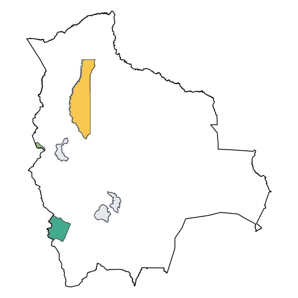 Map showing regions suitable for Relaxation & Wellness in Bolivia. Overall suitability: good.