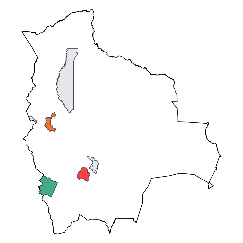 Map showing regions suitable for Road Trips & Scenic in Bolivia. Overall suitability: excellent.