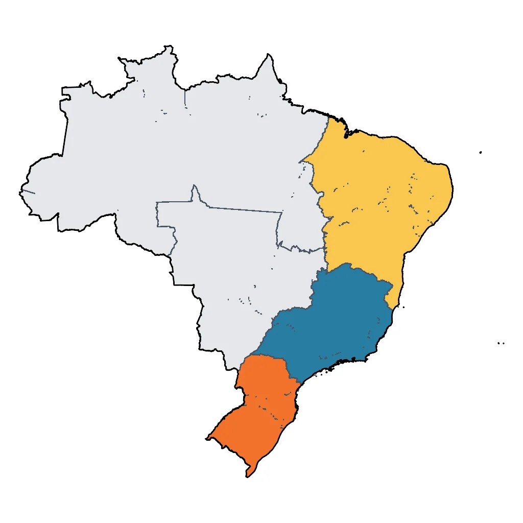 Map showing regions suitable for Road Trips & Scenic in Brazil. Overall suitability: very_good.