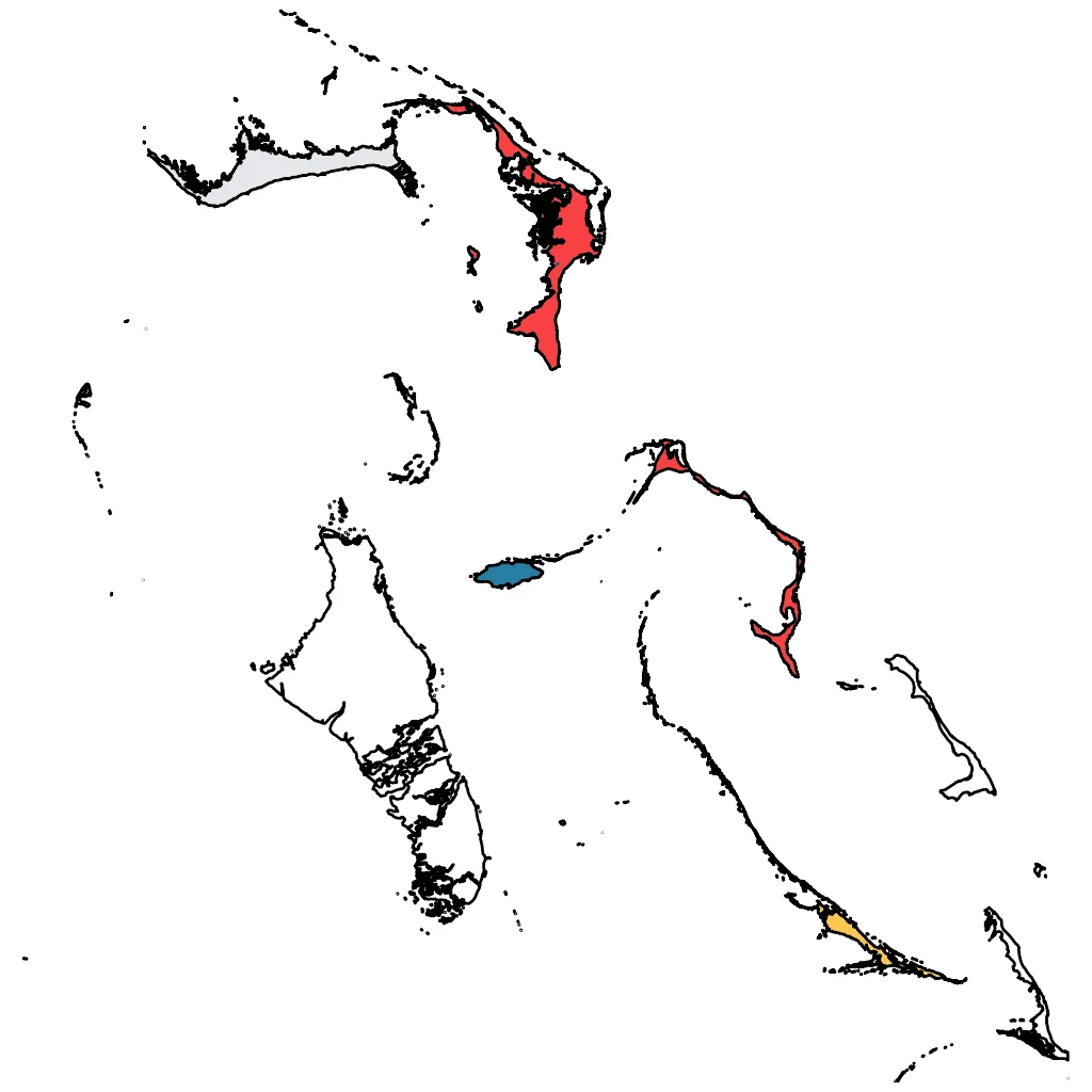 Map showing regions suitable for Relaxation & Wellness in The Bahamas. Overall suitability: very_good.