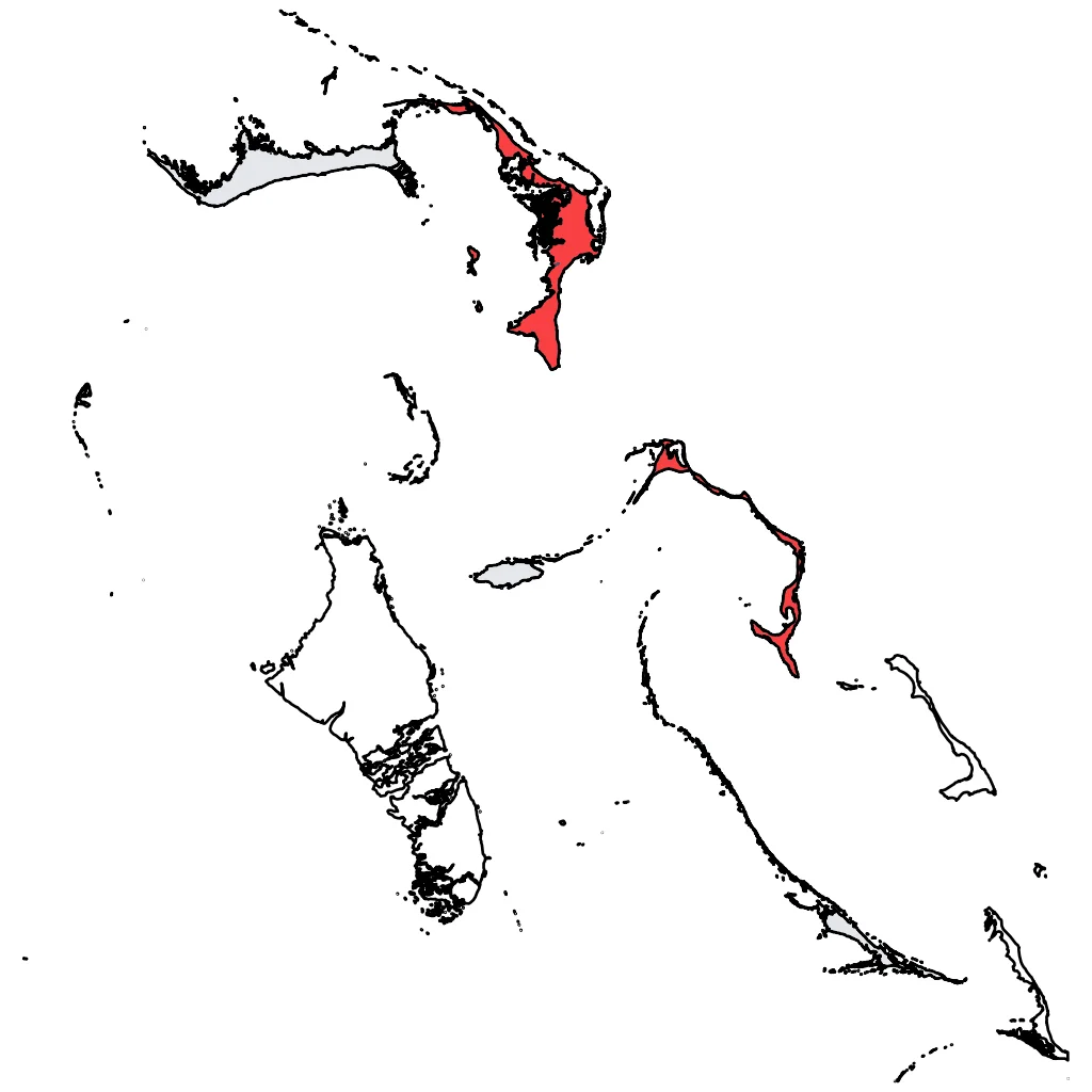 Map showing regions suitable for Road Trips & Scenic in The Bahamas. Overall suitability: good.