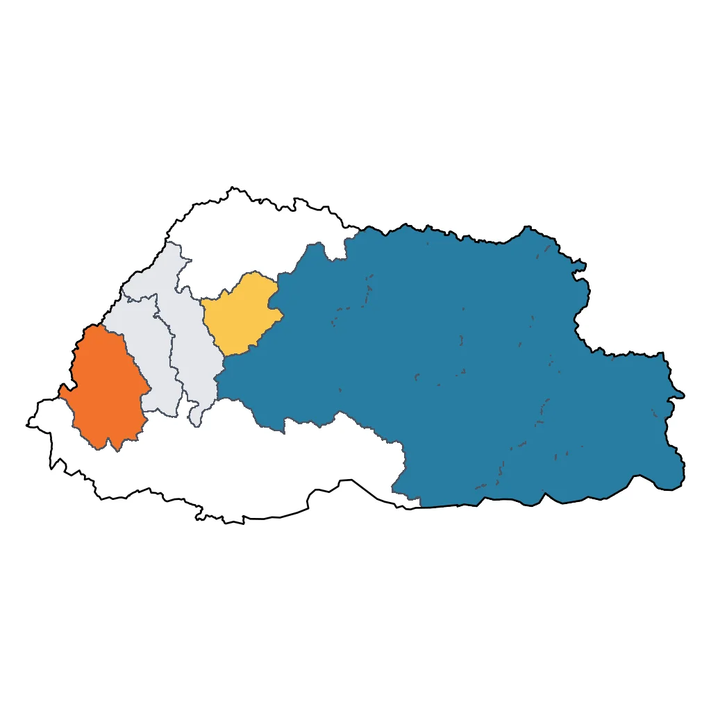 Map showing regions suitable for Road Trips & Scenic in Bhutan. Overall suitability: very_good.