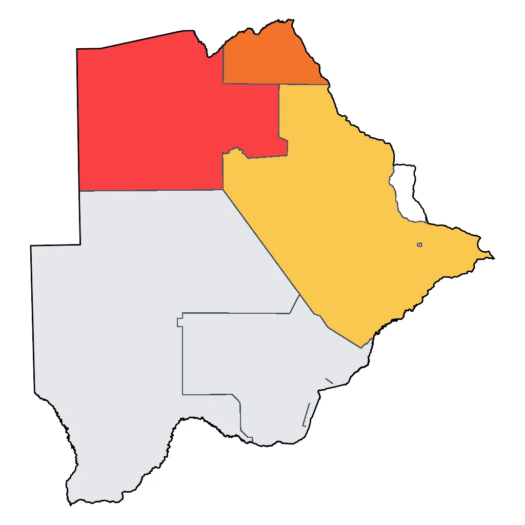 Map showing regions suitable for Adventure & Nature in Botswana. Overall suitability: excellent.