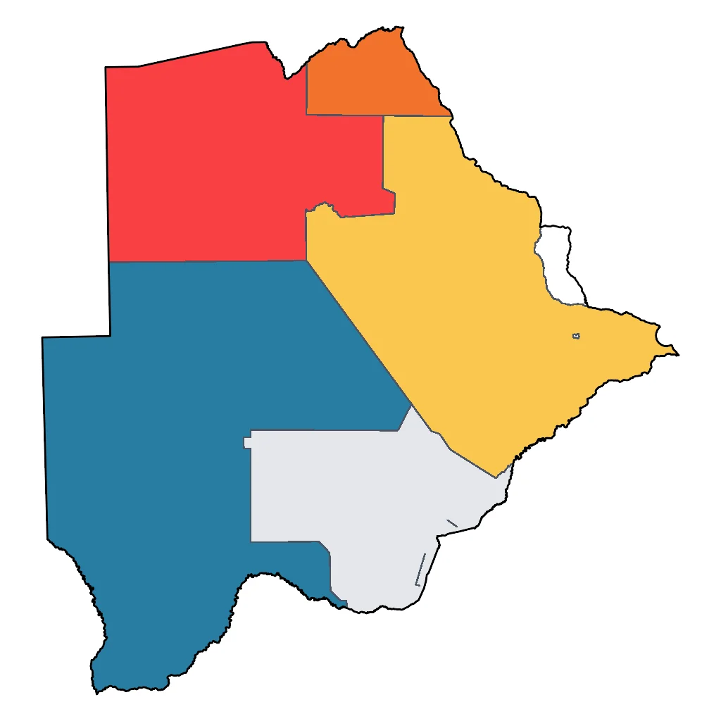 Map showing regions suitable for Educational & Exploratory in Botswana. Overall suitability: very_good.