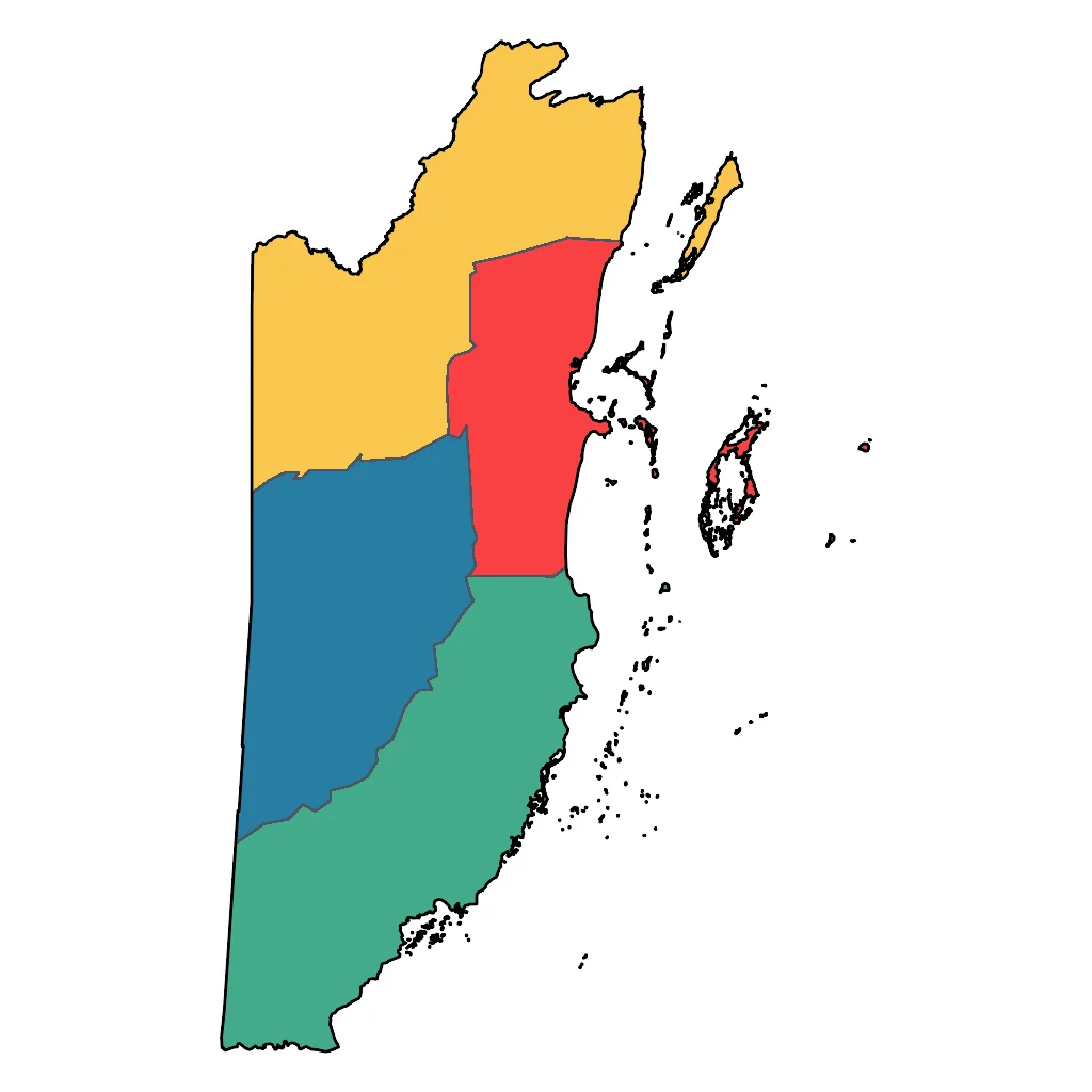 Map showing regions suitable for Adventure & Nature in Belize. Overall suitability: excellent.