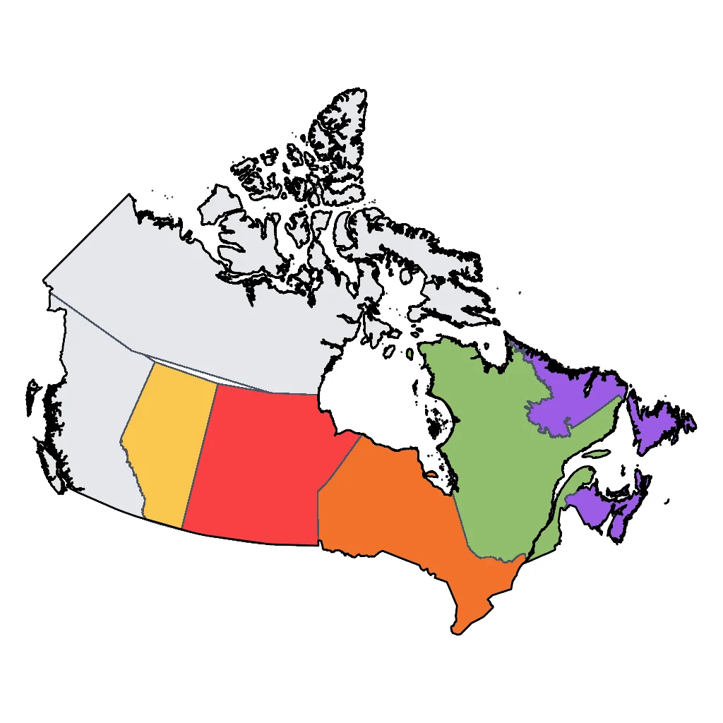 Map showing regions suitable for Festivals & Seasonal in Canada. Overall suitability: excellent.