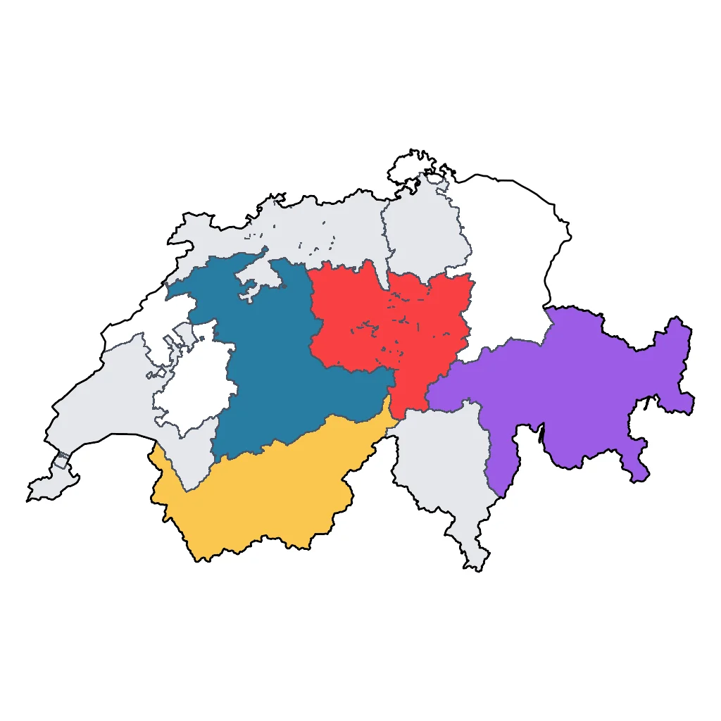 Map showing regions suitable for Adventure & Nature in Switzerland. Overall suitability: excellent.