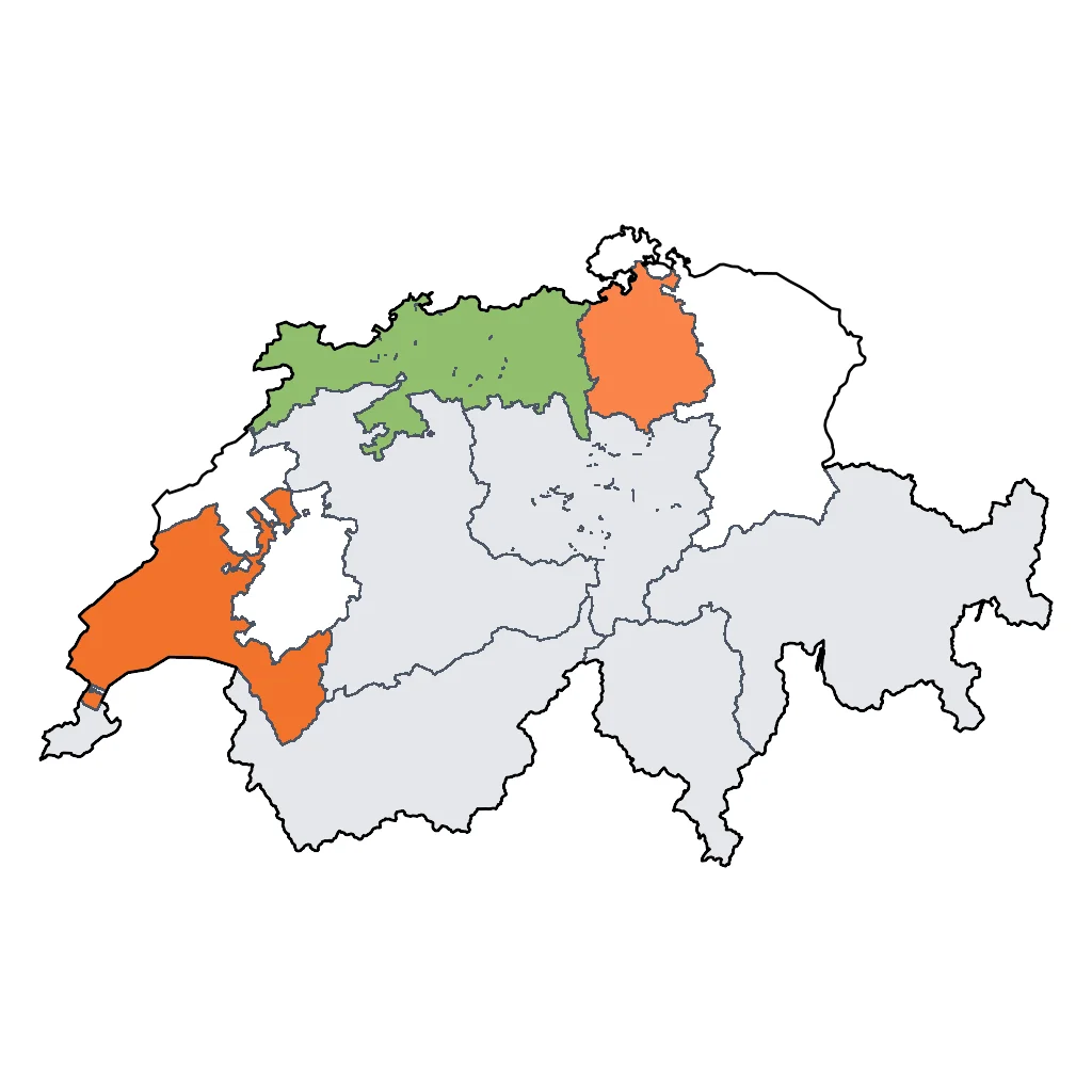 Map showing regions suitable for City & Cultural in Switzerland. Overall suitability: excellent.