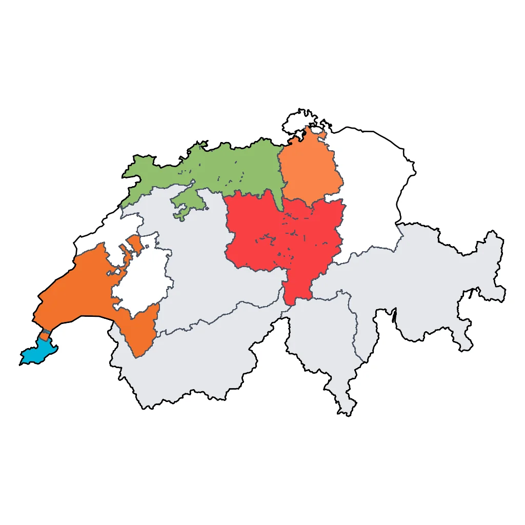 Map showing regions suitable for Educational & Exploratory in Switzerland. Overall suitability: excellent.