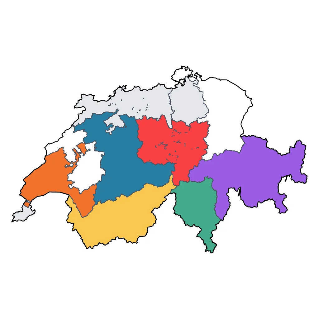 Map showing regions suitable for Road Trips & Scenic in Switzerland. Overall suitability: very_good.