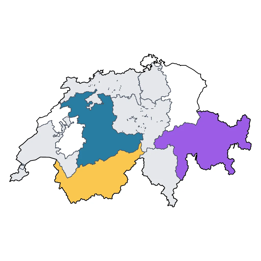 Map showing regions suitable for Ski & Snow in Switzerland. Overall suitability: excellent.