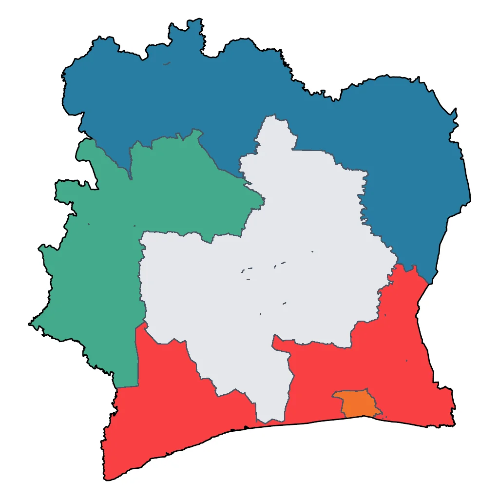 Map showing regions suitable for Adventure & Nature in Ivory Coast. Overall suitability: very_good.