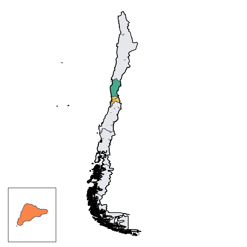 Map showing regions suitable for Beach & Sea in Chile. Overall suitability: good.