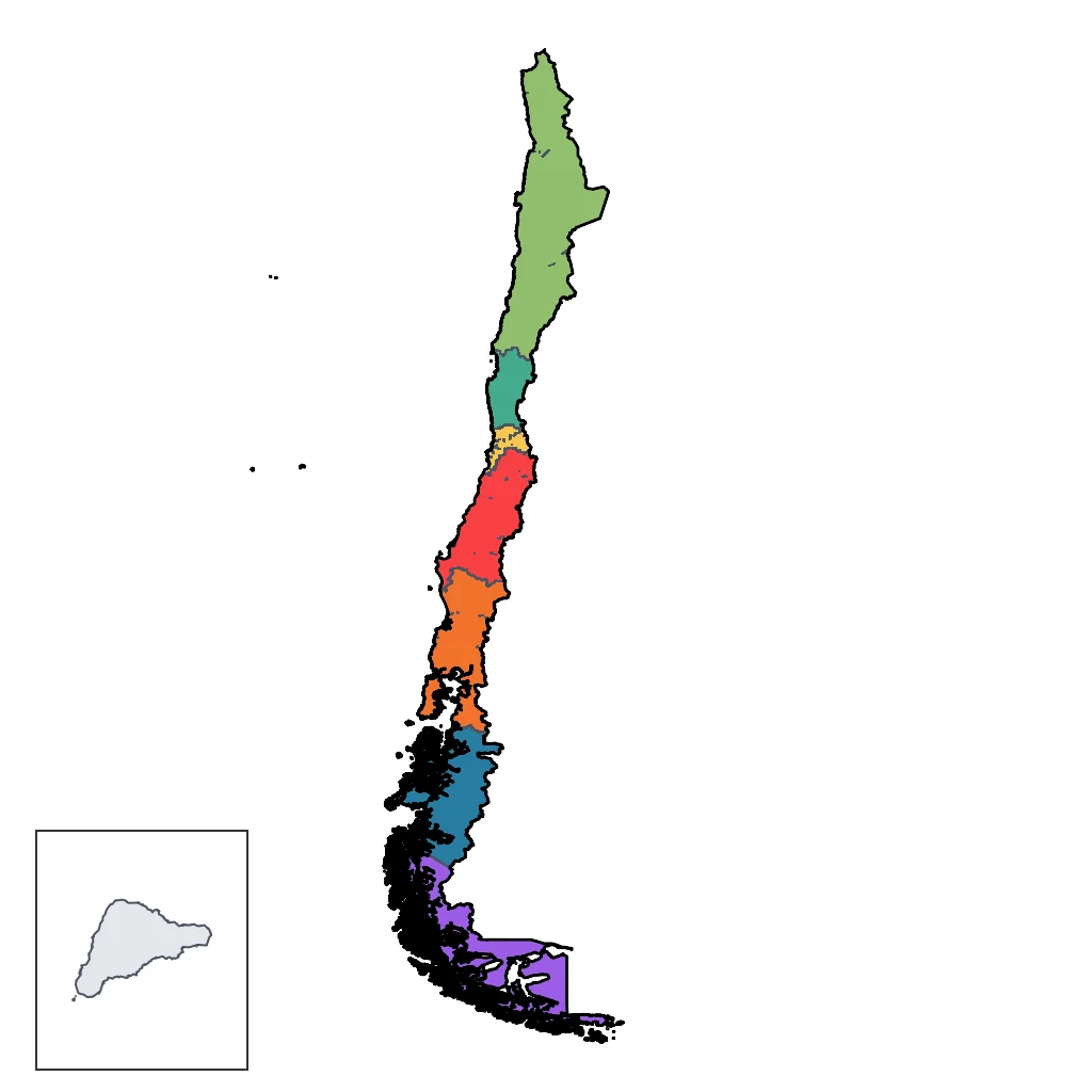 Map showing regions suitable for Road Trips & Scenic in Chile. Overall suitability: excellent.