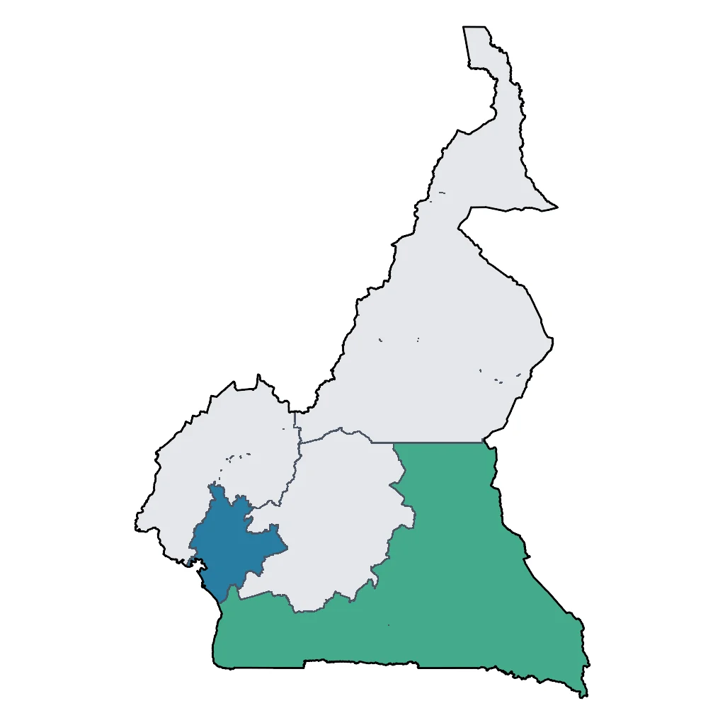 Map showing regions suitable for Beach & Sea in Cameroon. Overall suitability: good.