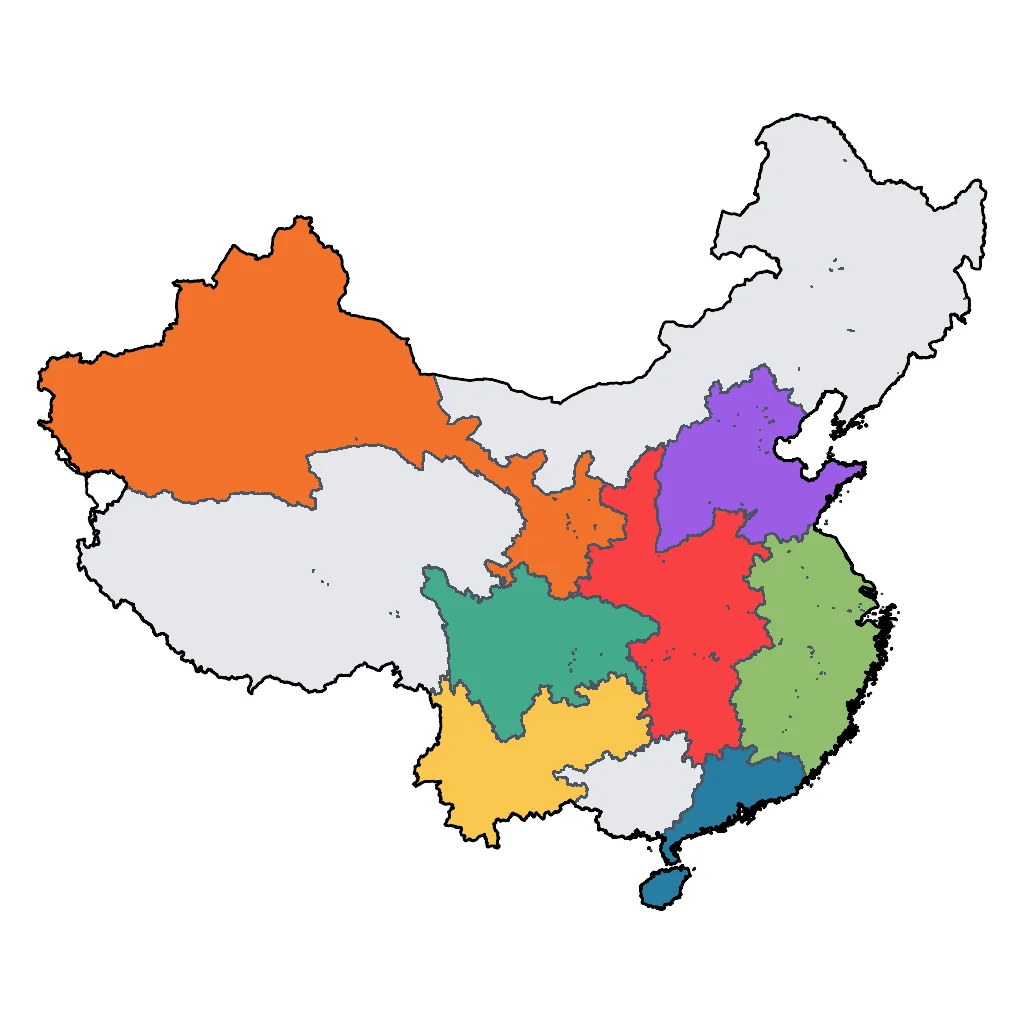 Map showing regions suitable for City & Cultural in China. Overall suitability: excellent.