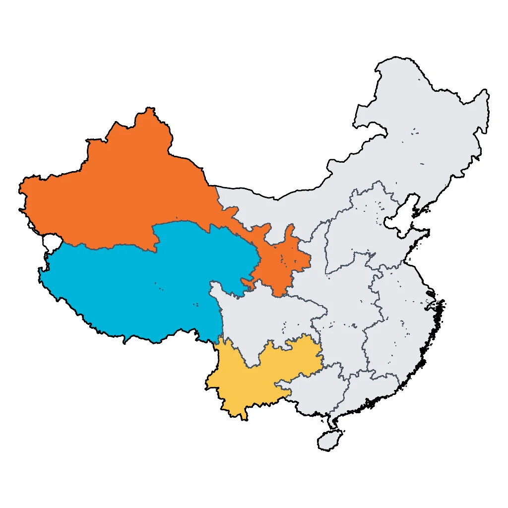 Map showing regions suitable for Road Trips & Scenic in China. Overall suitability: excellent.